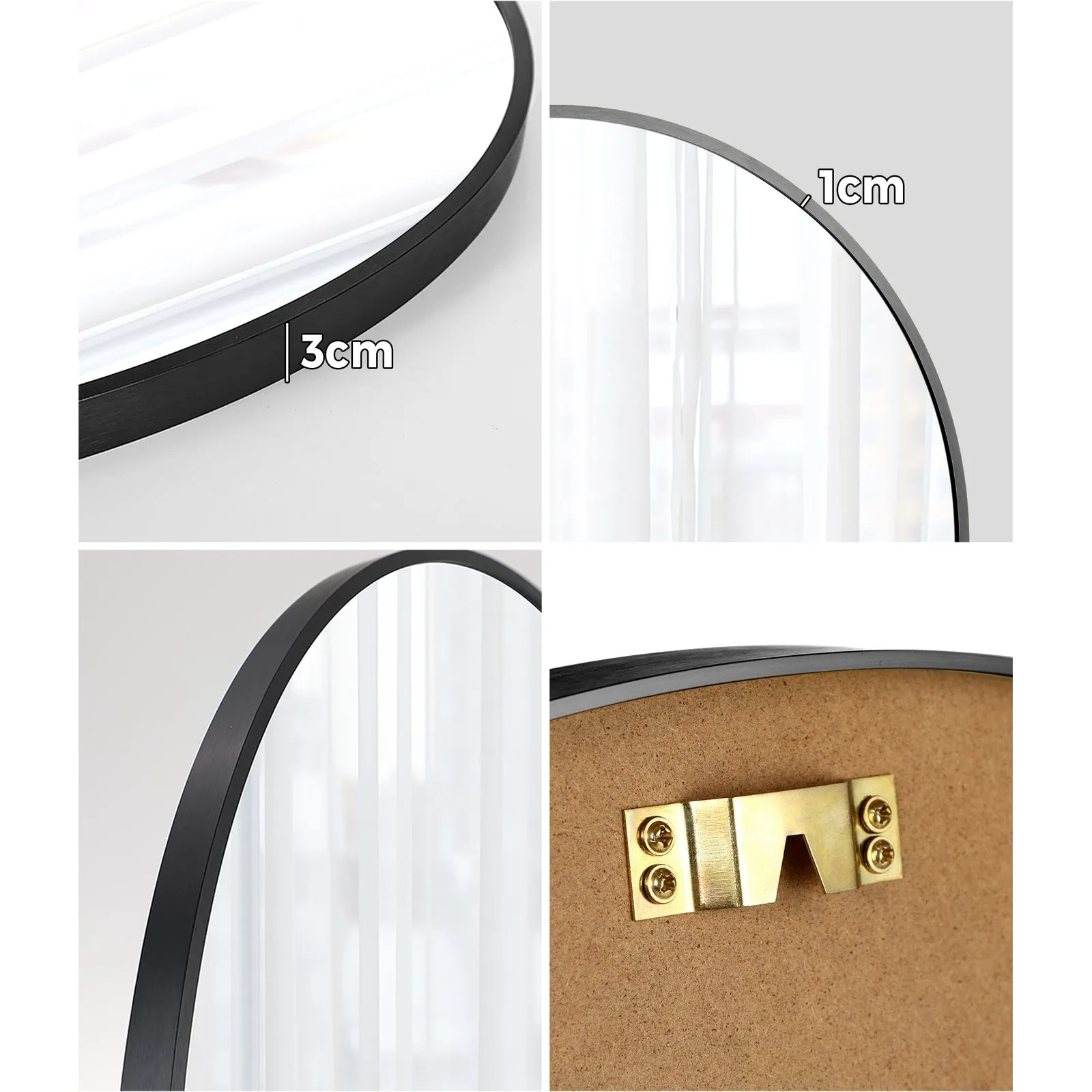 Oikiture Wall Mirrors Round 70cm Makeup Mirror Vanity Home Decro Black Bathroom