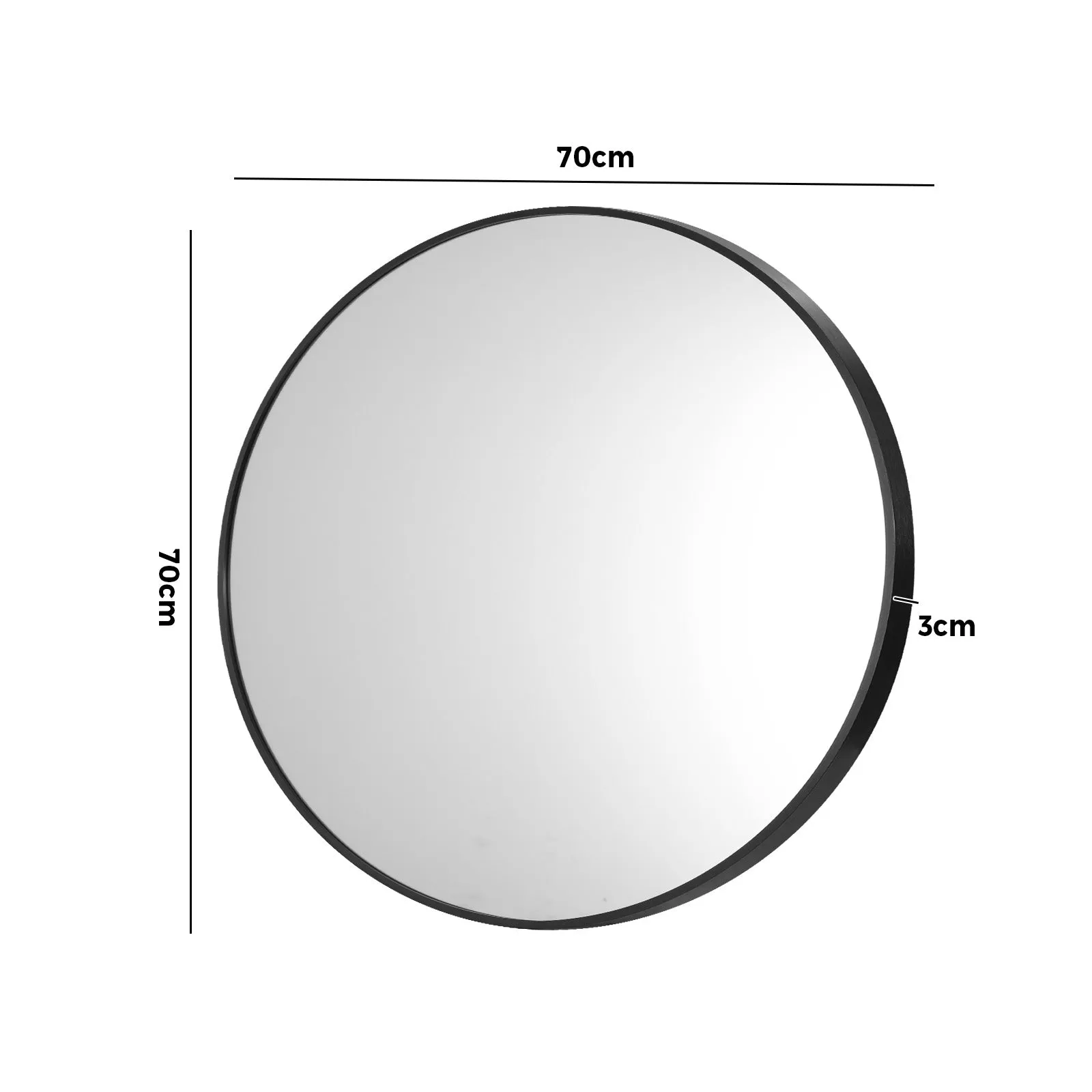 Oikiture Wall Mirrors Round 70cm Makeup Mirror Vanity Home Decro Black Bathroom