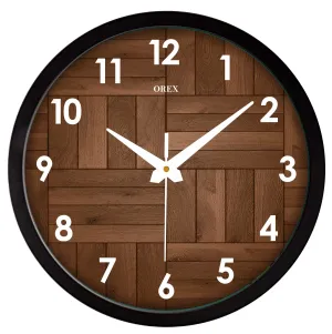 OREX CLOCK AND GIFT 12 inch Plastic & Glass Wall Clock for Home, Bedroom, Livingroom, Diningroom - Wooden Design