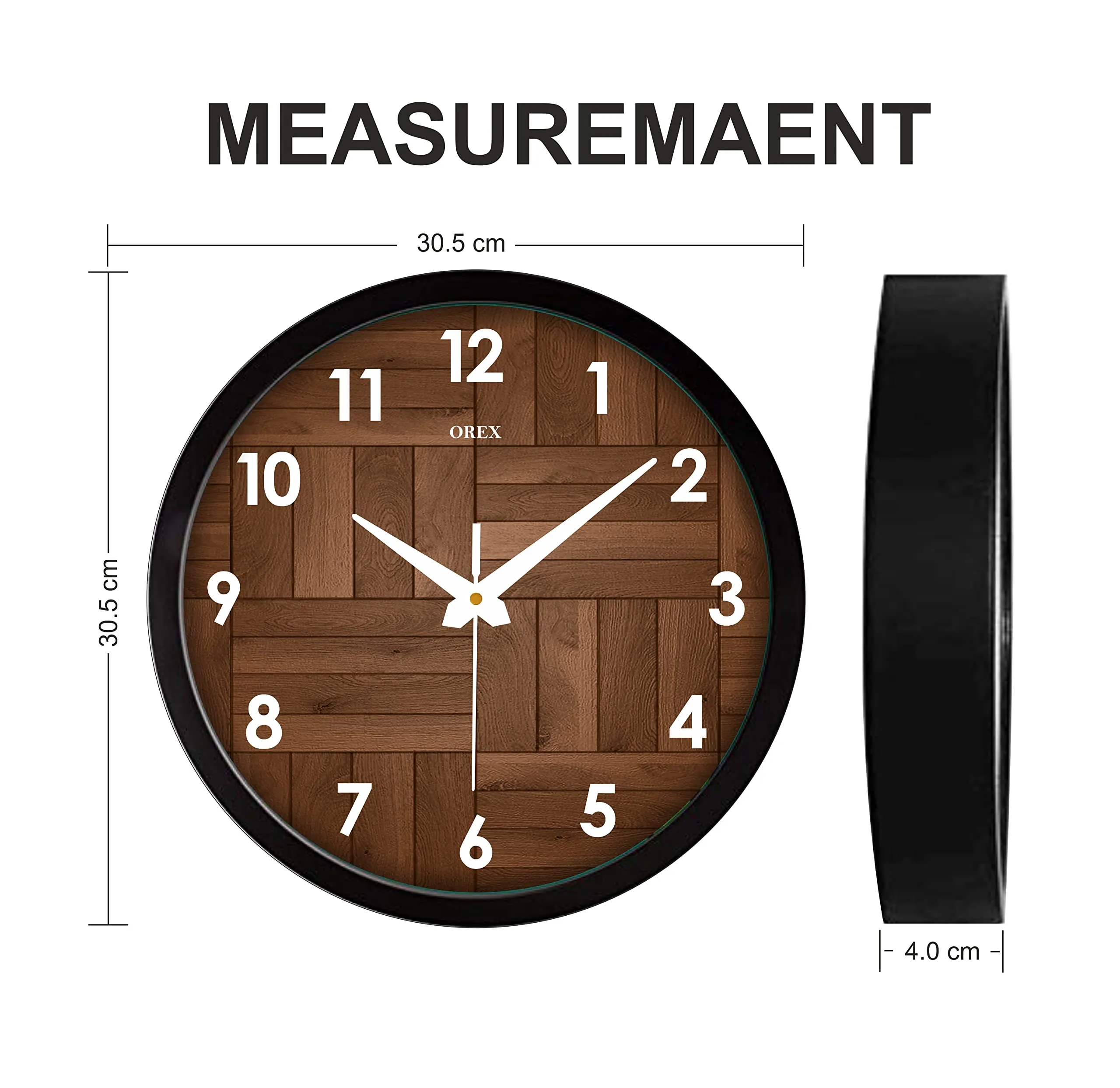 OREX CLOCK AND GIFT 12 inch Plastic & Glass Wall Clock for Home, Bedroom, Livingroom, Diningroom - Wooden Design