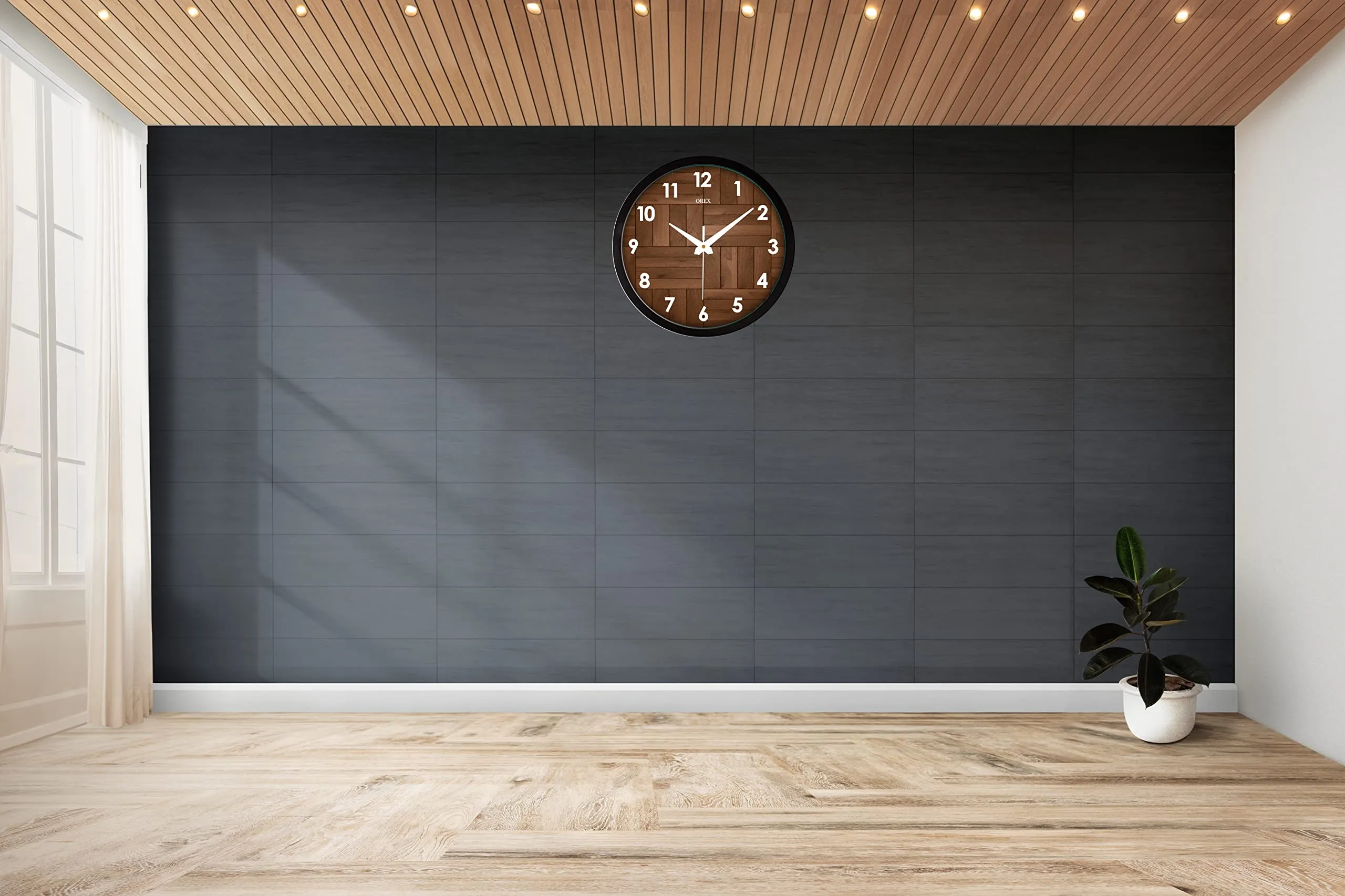 OREX CLOCK AND GIFT 12 inch Plastic & Glass Wall Clock for Home, Bedroom, Livingroom, Diningroom - Wooden Design