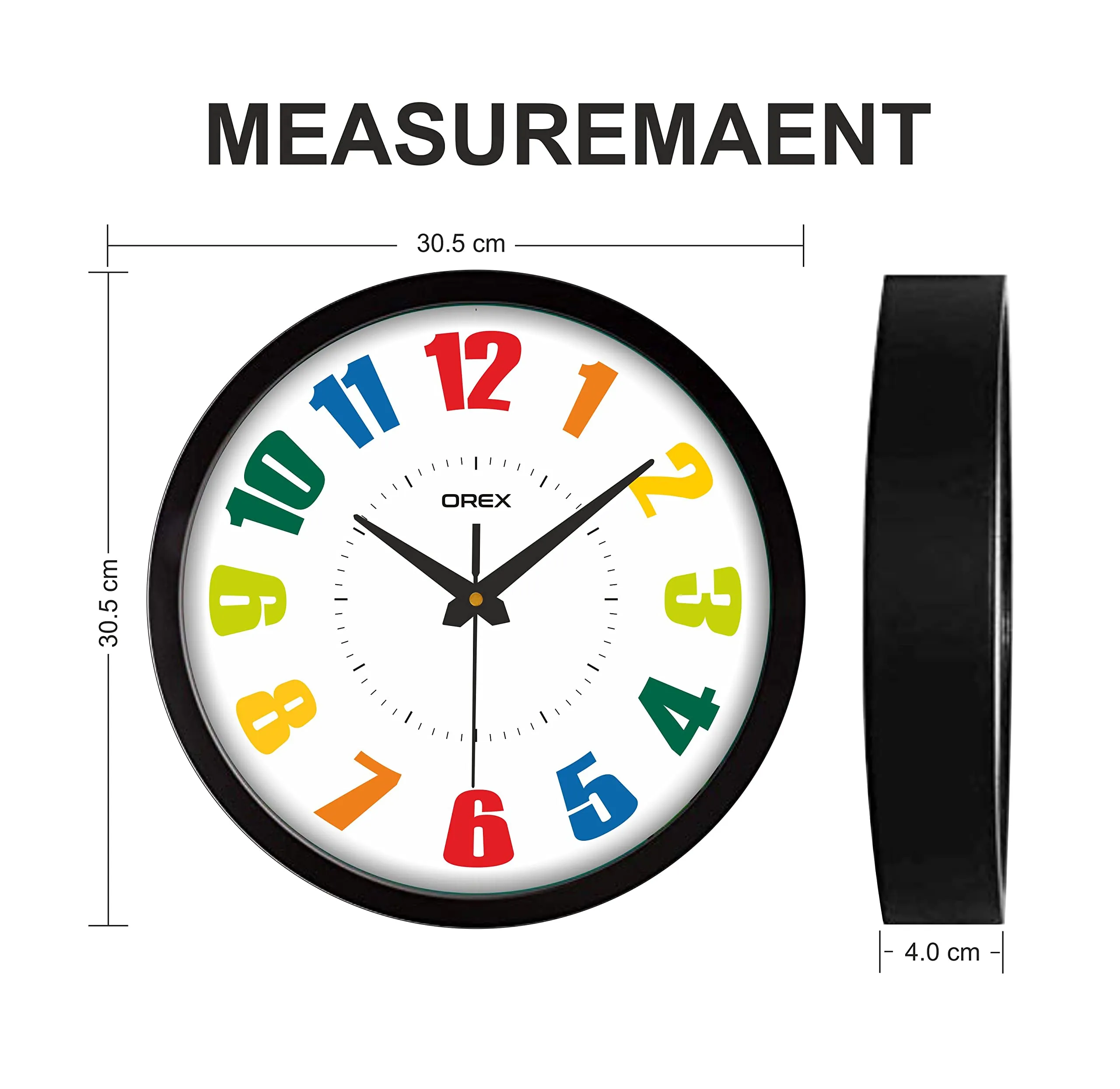 OREX Stylish Multicolor Design Wall Clock for Home/Living Room/Bedroom/Kitchen/Office/Kids Room (Black)