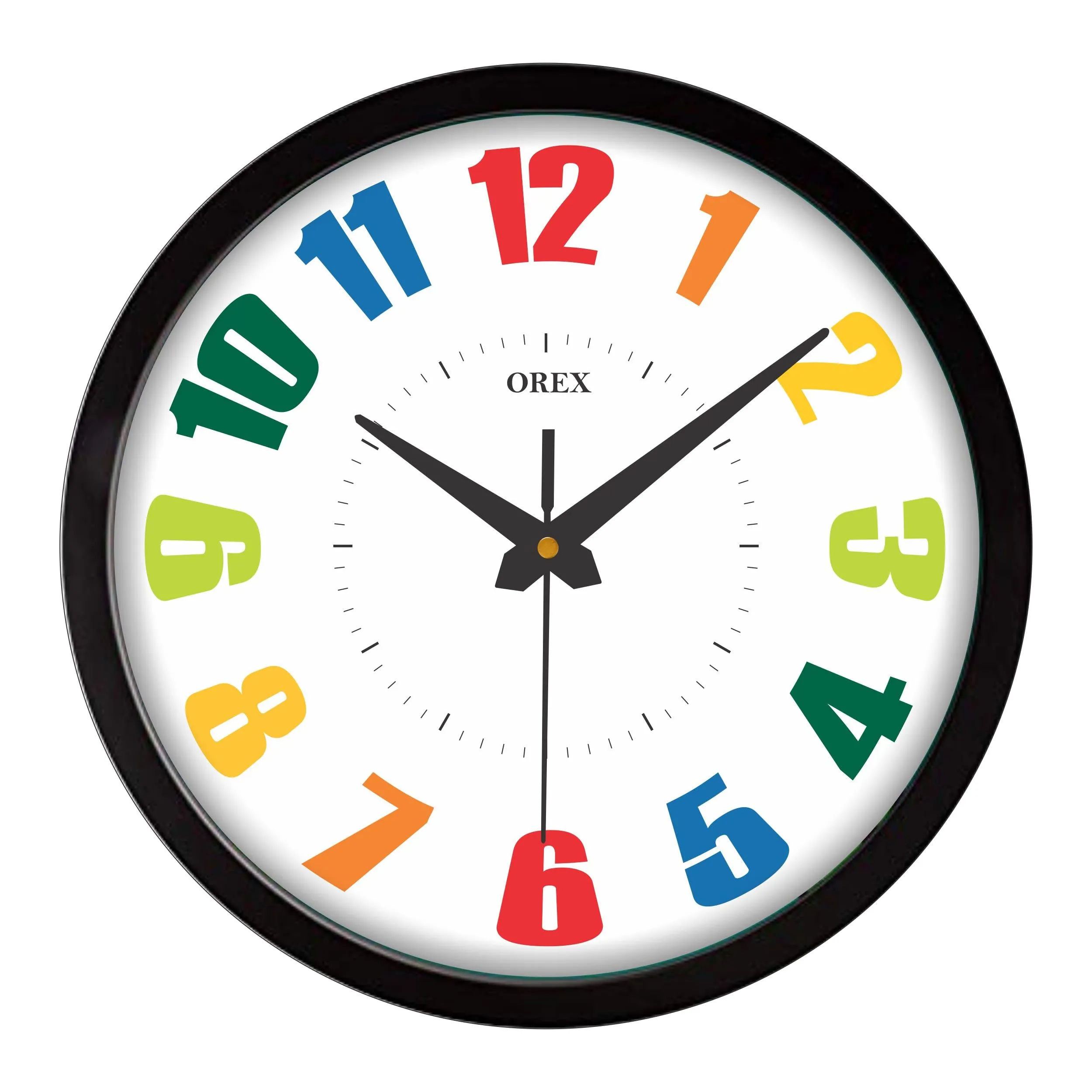 OREX Stylish Multicolor Design Wall Clock for Home/Living Room/Bedroom/Kitchen/Office/Kids Room (Black)