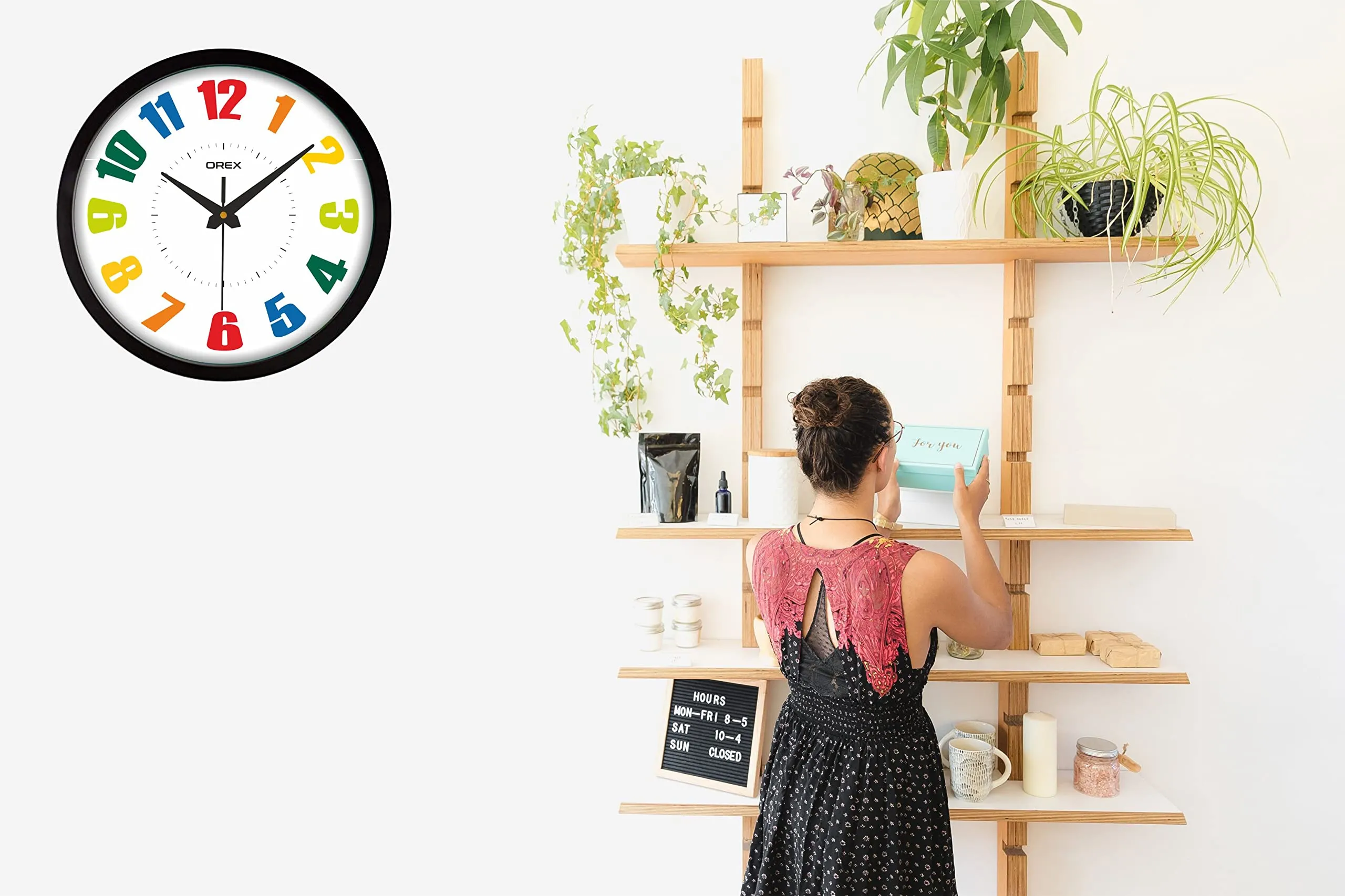 OREX Stylish Multicolor Design Wall Clock for Home/Living Room/Bedroom/Kitchen/Office/Kids Room (Black)