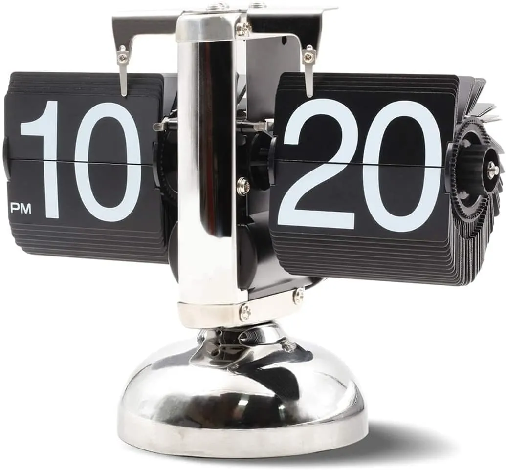 Ostin Flipping Out Text Wall and Tabletop Flip Clock, Black and White, Battery Operated Digital Display, Vintage Modern Auto Flip Style Scale Design Single Stand Metal Desk Clock