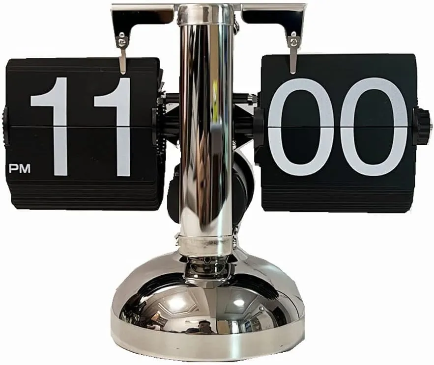 Ostin Flipping Out Text Wall and Tabletop Flip Clock, Black and White, Battery Operated Digital Display, Vintage Modern Auto Flip Style Scale Design Single Stand Metal Desk Clock