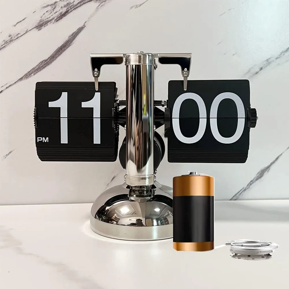 Ostin Flipping Out Text Wall and Tabletop Flip Clock, Black and White, Battery Operated Digital Display, Vintage Modern Auto Flip Style Scale Design Single Stand Metal Desk Clock