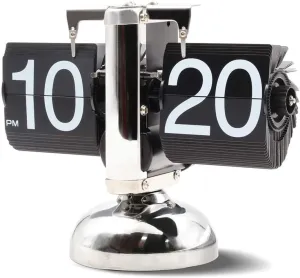 Ostin Flipping Out Text Wall and Tabletop Flip Clock, Black and White, Battery Operated Digital Display, Vintage Modern Auto Flip Style Scale Design Single Stand Metal Desk Clock