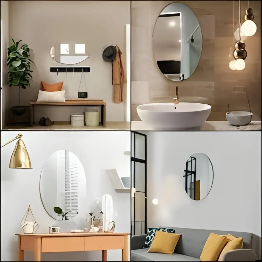 POPLEY Oval Shape Adhesive Mirror Sticker for Wall On Tiles Bathroom Bedroom Living Room Basin Mirror Bathroom Wall Mirror Stickers Unbreakable Plastic Mirror for Wall 30 * 20 (Pack of 1),Silver