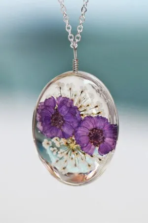 Real Dried Flower Blown Glass Necklace