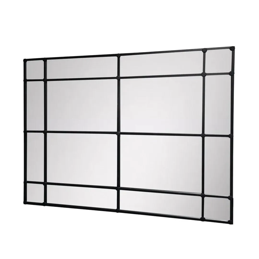 Rectangle 16 Pane Mirror Iron Frame | BLACK