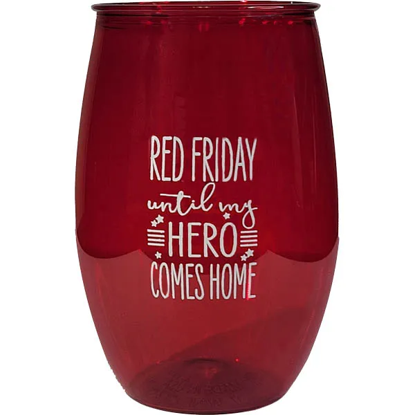 Red Friday Until My Hero Comes Home on Red Stemless Wine Glass