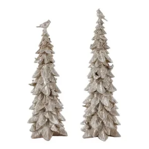 Regency International 15-18" Resin Leaf Tree with Cardinal, Set of 2