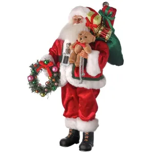 Regency International 18" Fabric/Resin Santa with Wreath & Toy Sack