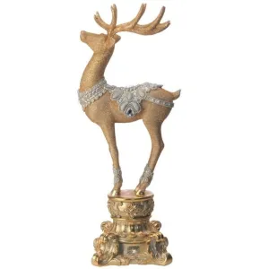 Regency International 18" Resin Jeweled Old World Deer On Pedestal