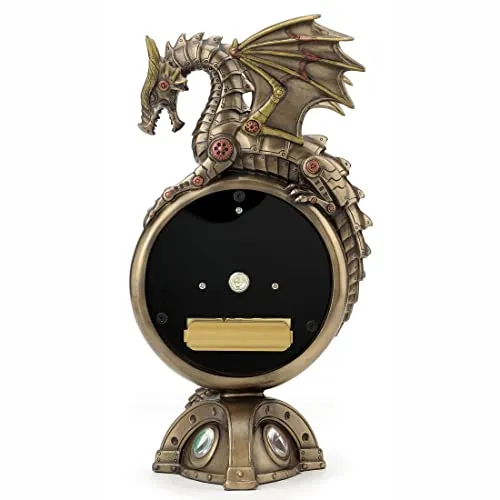 Resin Table Clocks Steampunk Dragon Bronze Finish Table Clock with Moving Clockworks 4.75 X 9 X 3 Inches Bronze