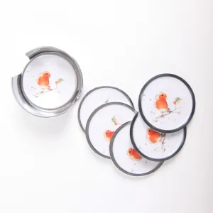 Robin & Holly Coasters (6) 9cm