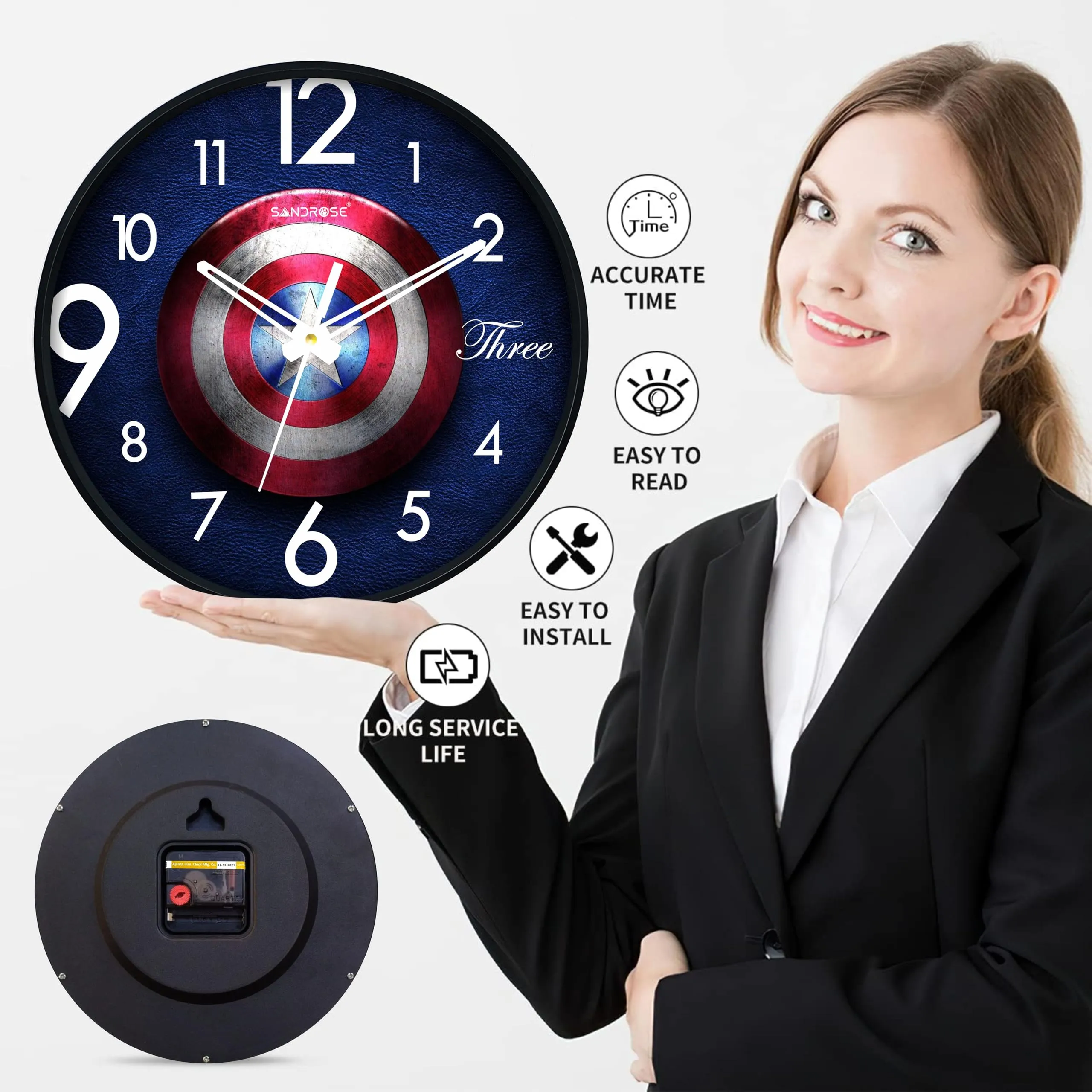 SANDROSE Round Plastic Wall Clock with Plastic and Glass for Home Living Room Kids Bedroom -10 inches (Avenger Design)
