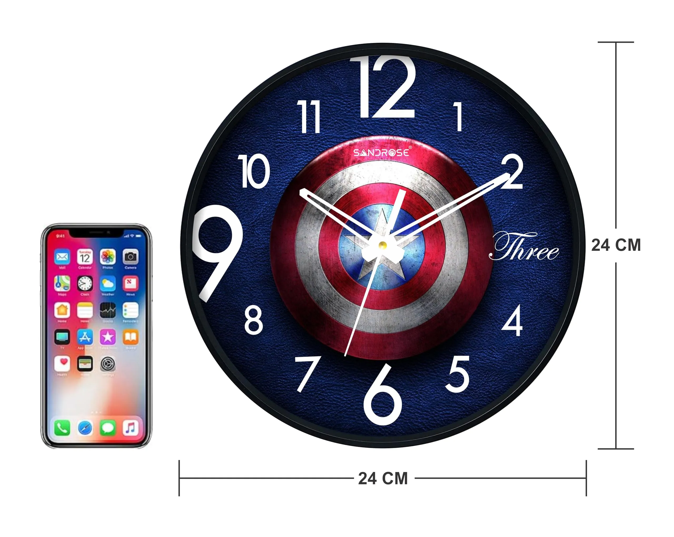SANDROSE Round Plastic Wall Clock with Plastic and Glass for Home Living Room Kids Bedroom -10 inches (Avenger Design)