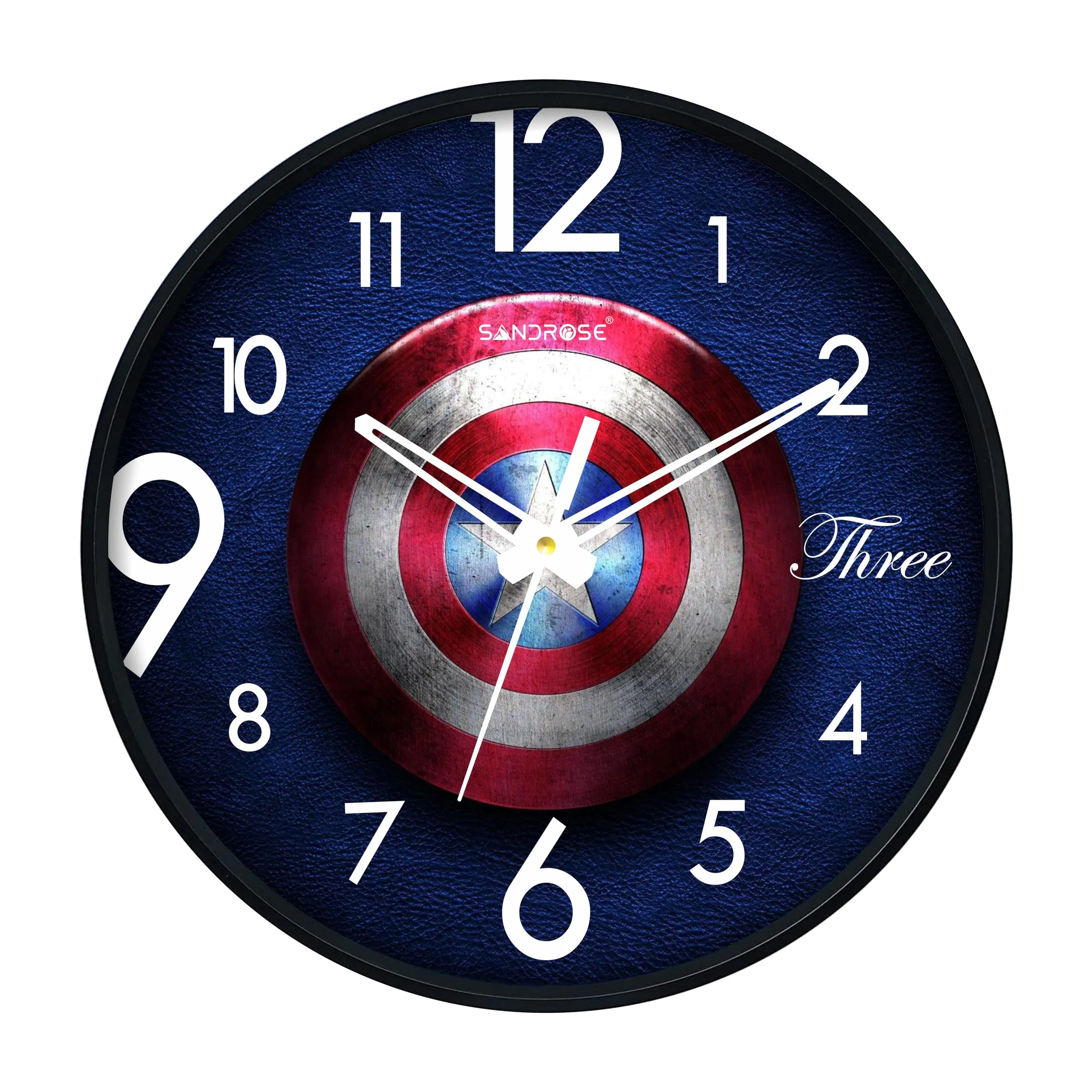 SANDROSE Round Plastic Wall Clock with Plastic and Glass for Home Living Room Kids Bedroom -10 inches (Avenger Design)