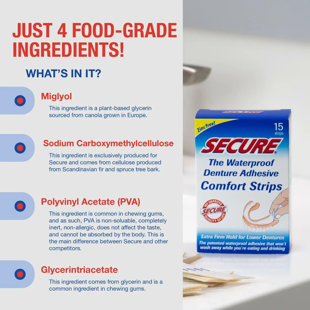Secure® Denture Adhesive Comfort Strip, 15 Count