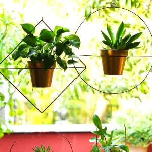 Set of 2 Metal Hanging Planters in Gold Finish - Choose Combo