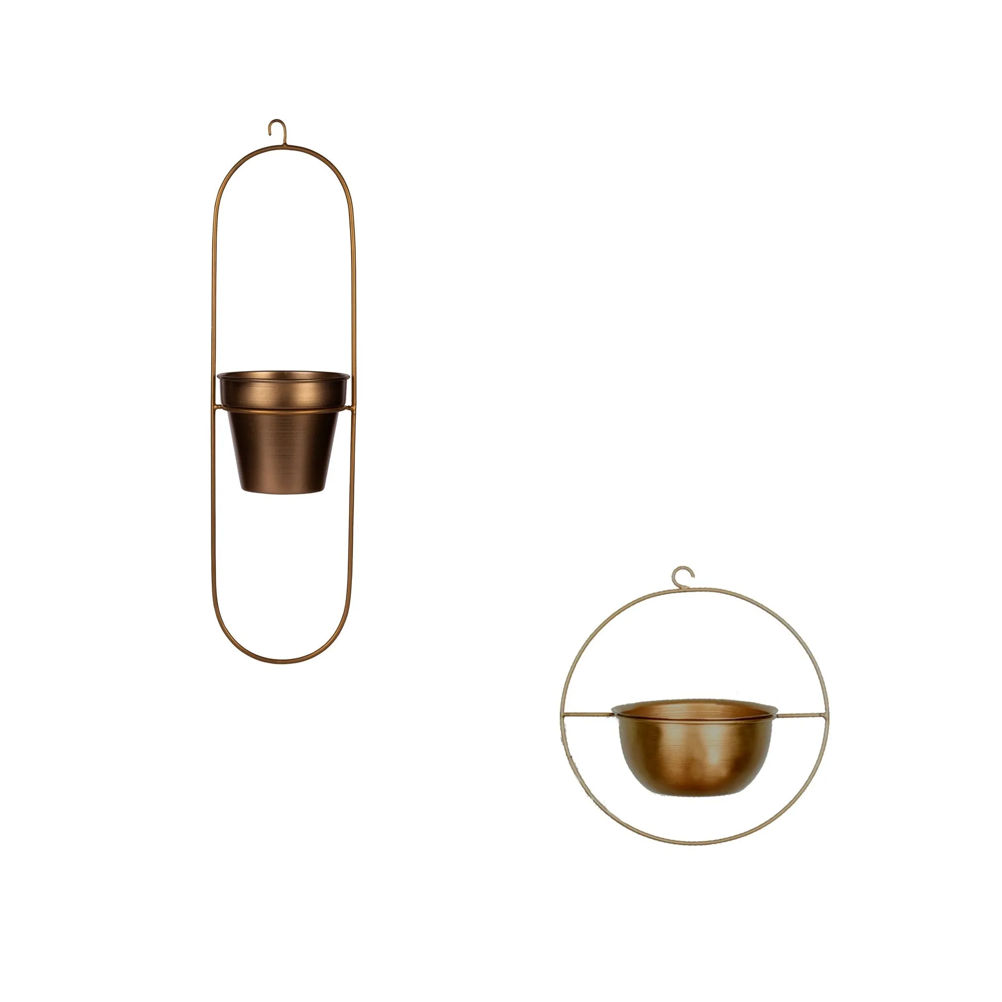 Set of 2 Metal Hanging Planters in Gold Finish - Choose Combo