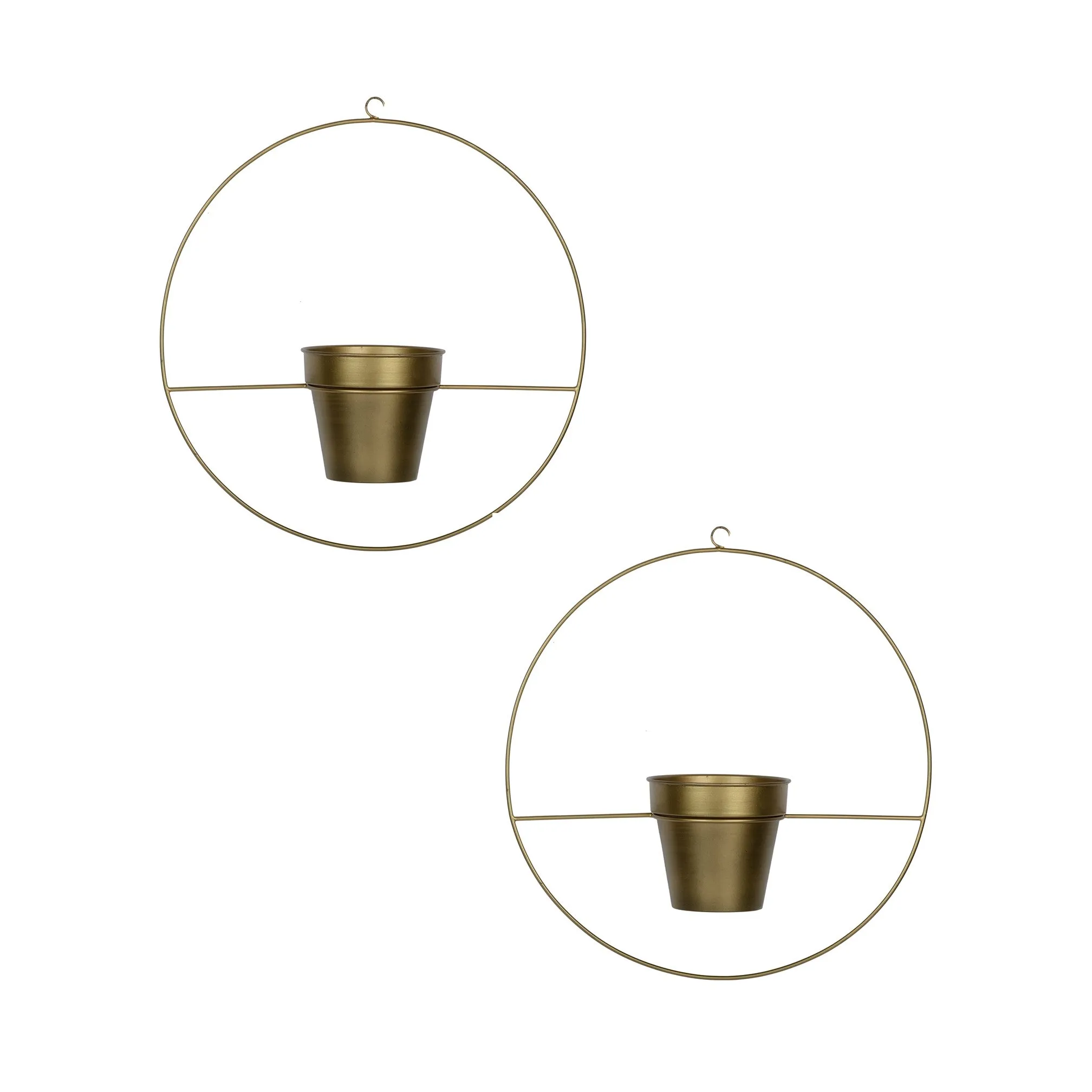 Set of 2 Metal Hanging Planters in Gold Finish - Choose Combo