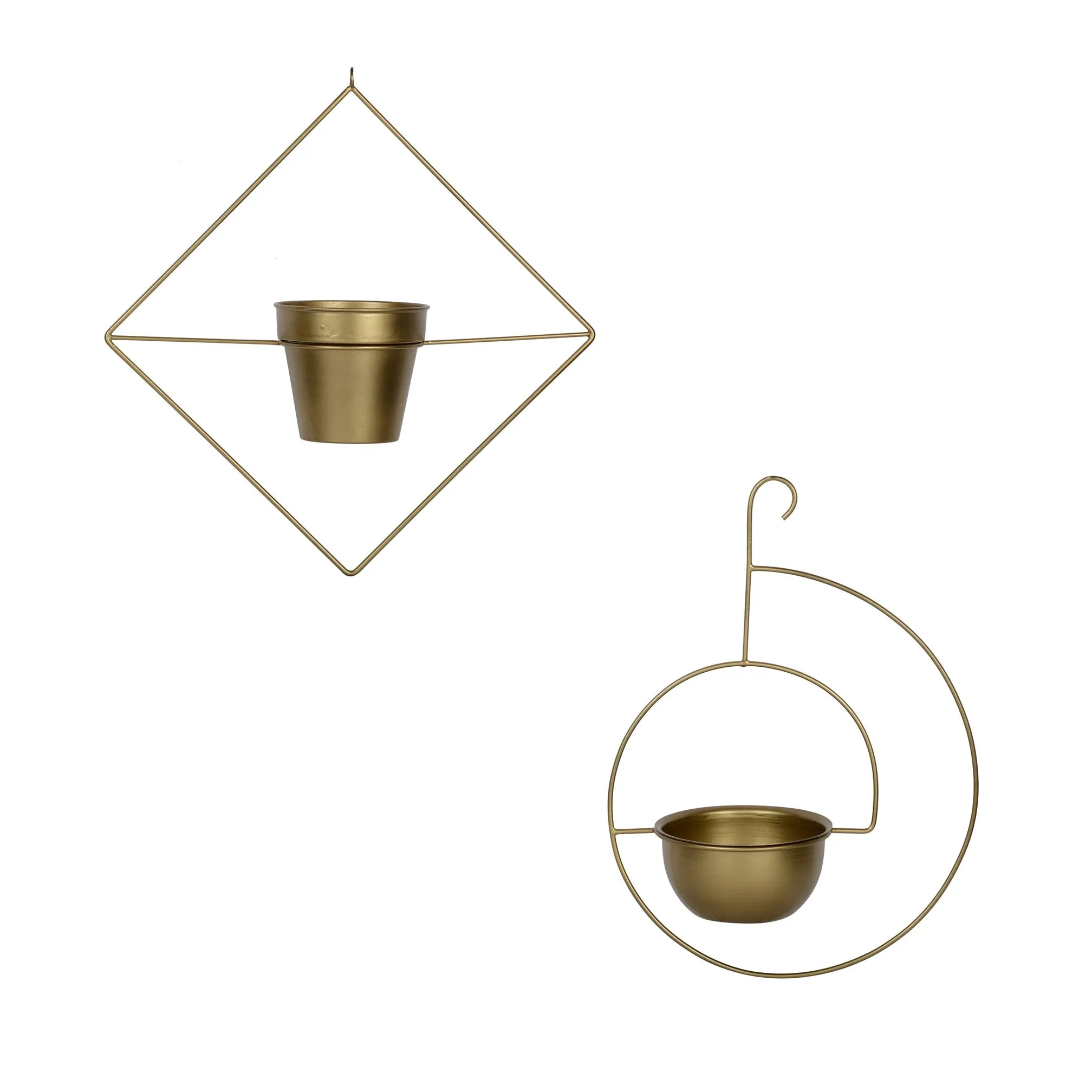 Set of 2 Metal Hanging Planters in Gold Finish - Choose Combo