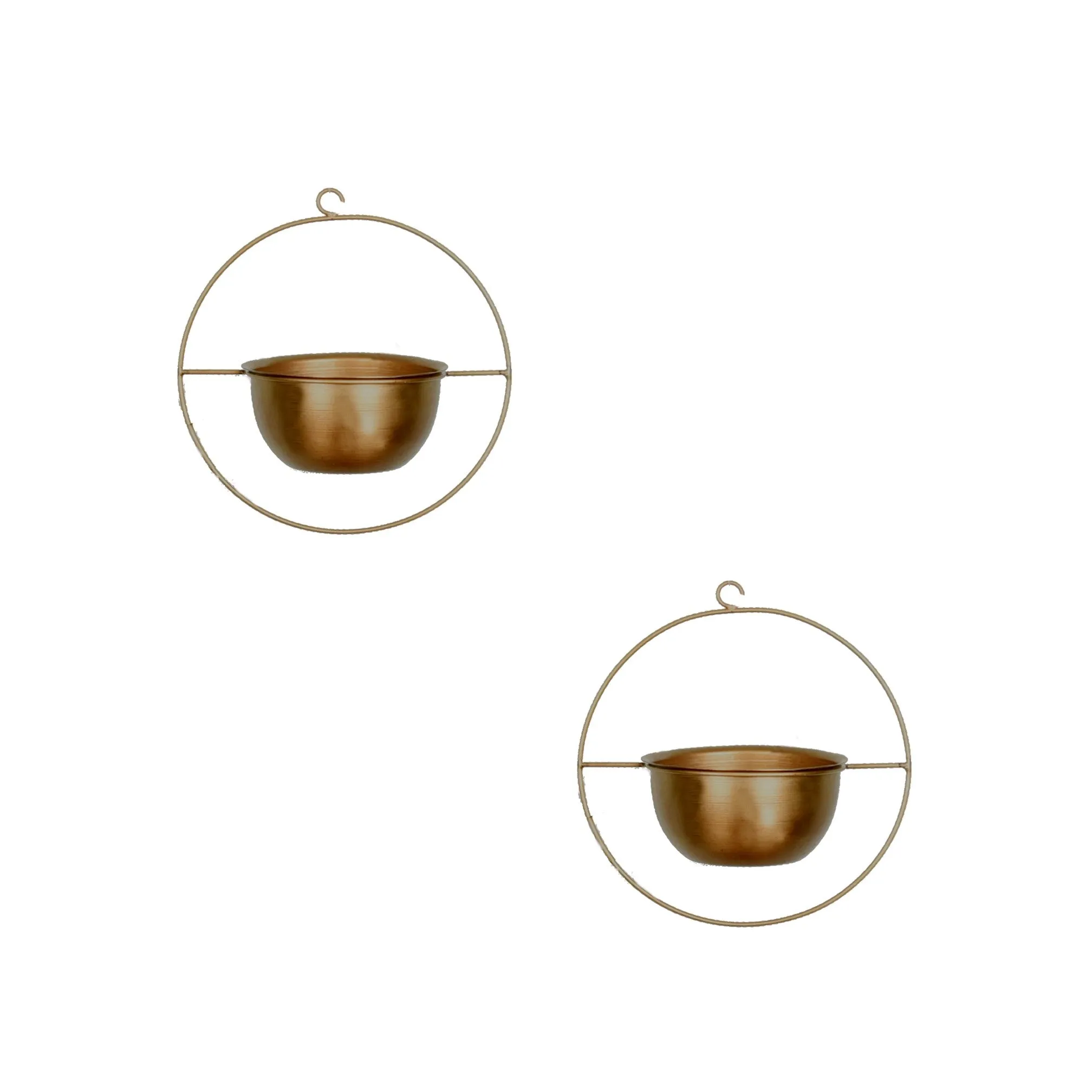 Set of 2 Metal Hanging Planters in Gold Finish - Choose Combo