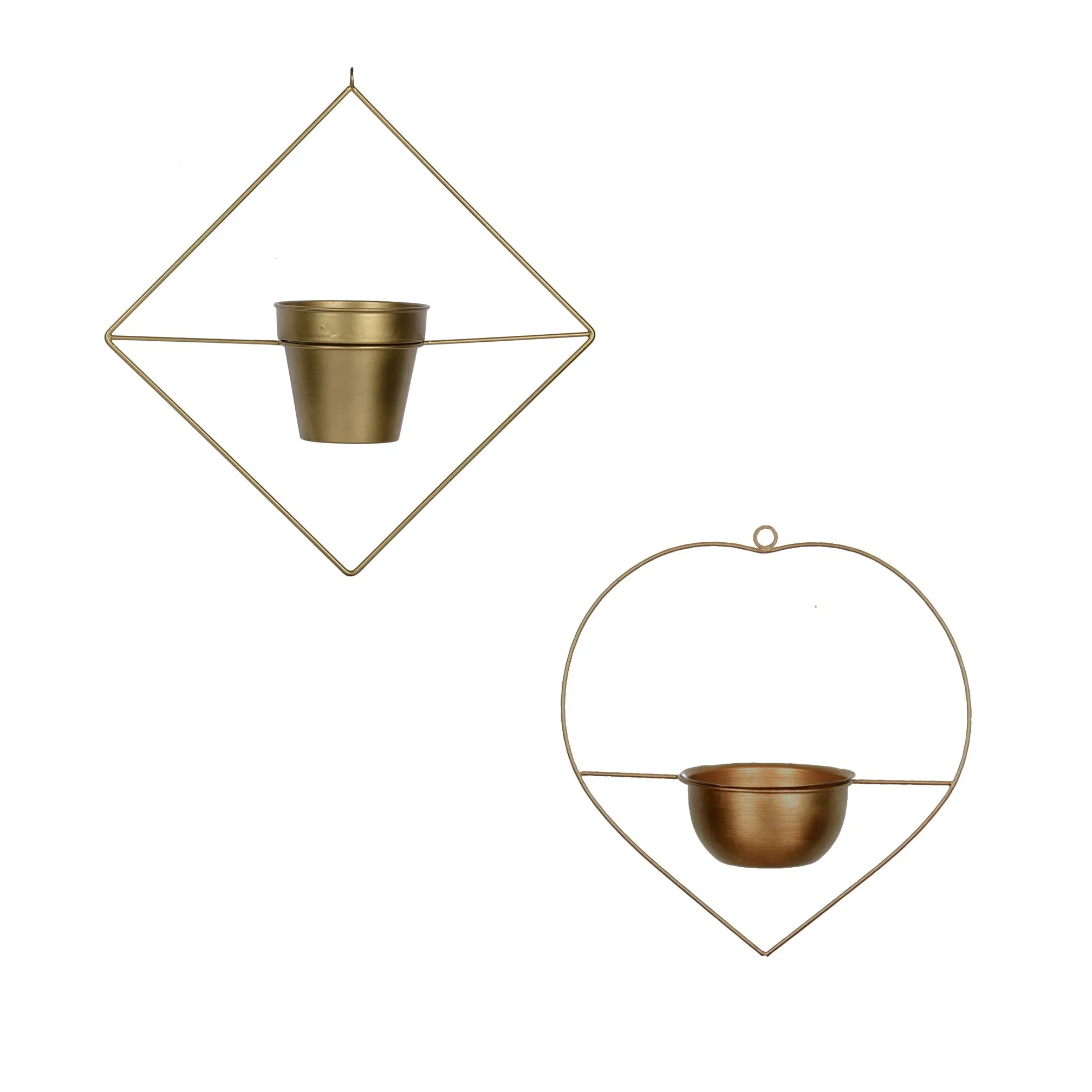 Set of 2 Metal Hanging Planters in Gold Finish - Choose Combo