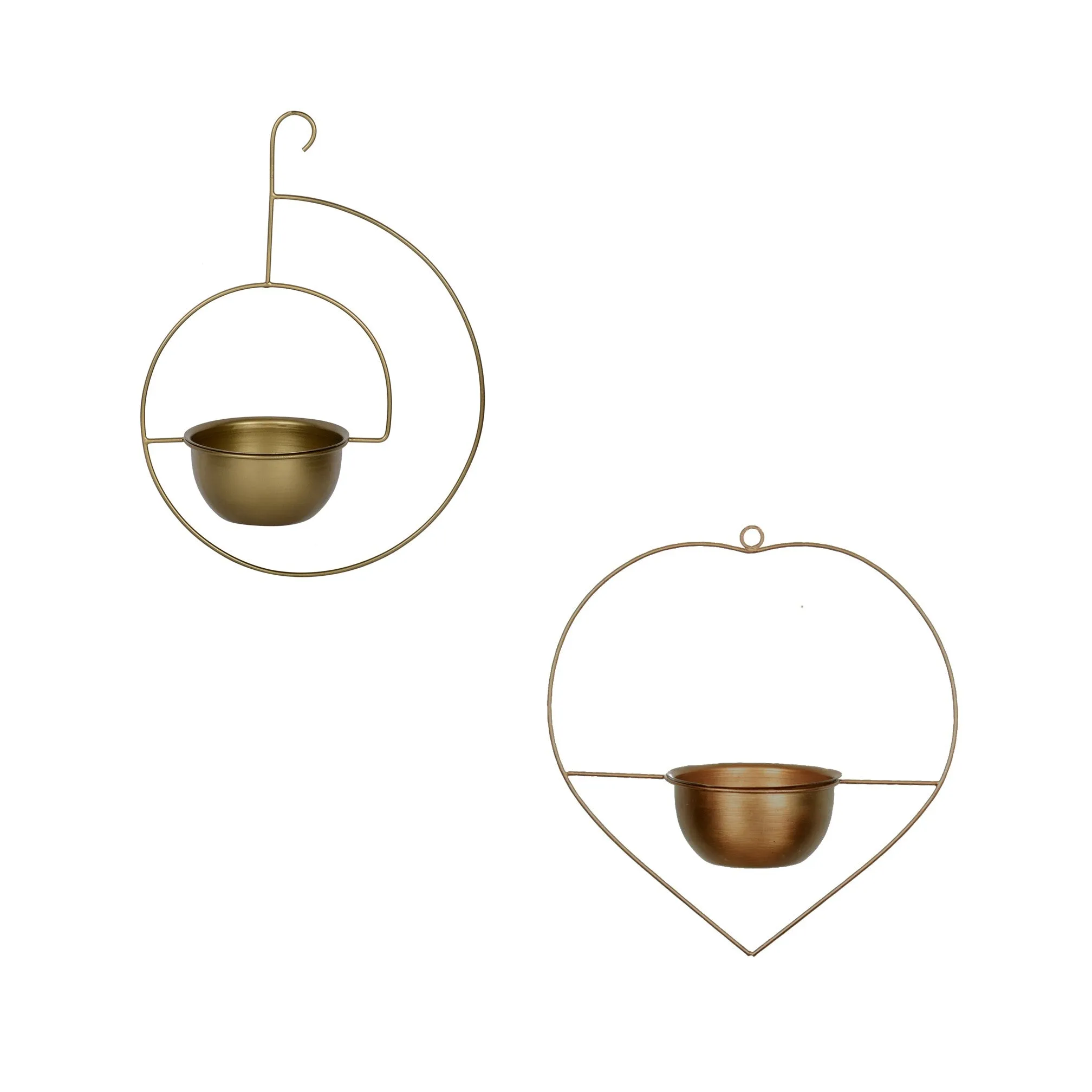 Set of 2 Metal Hanging Planters in Gold Finish - Choose Combo