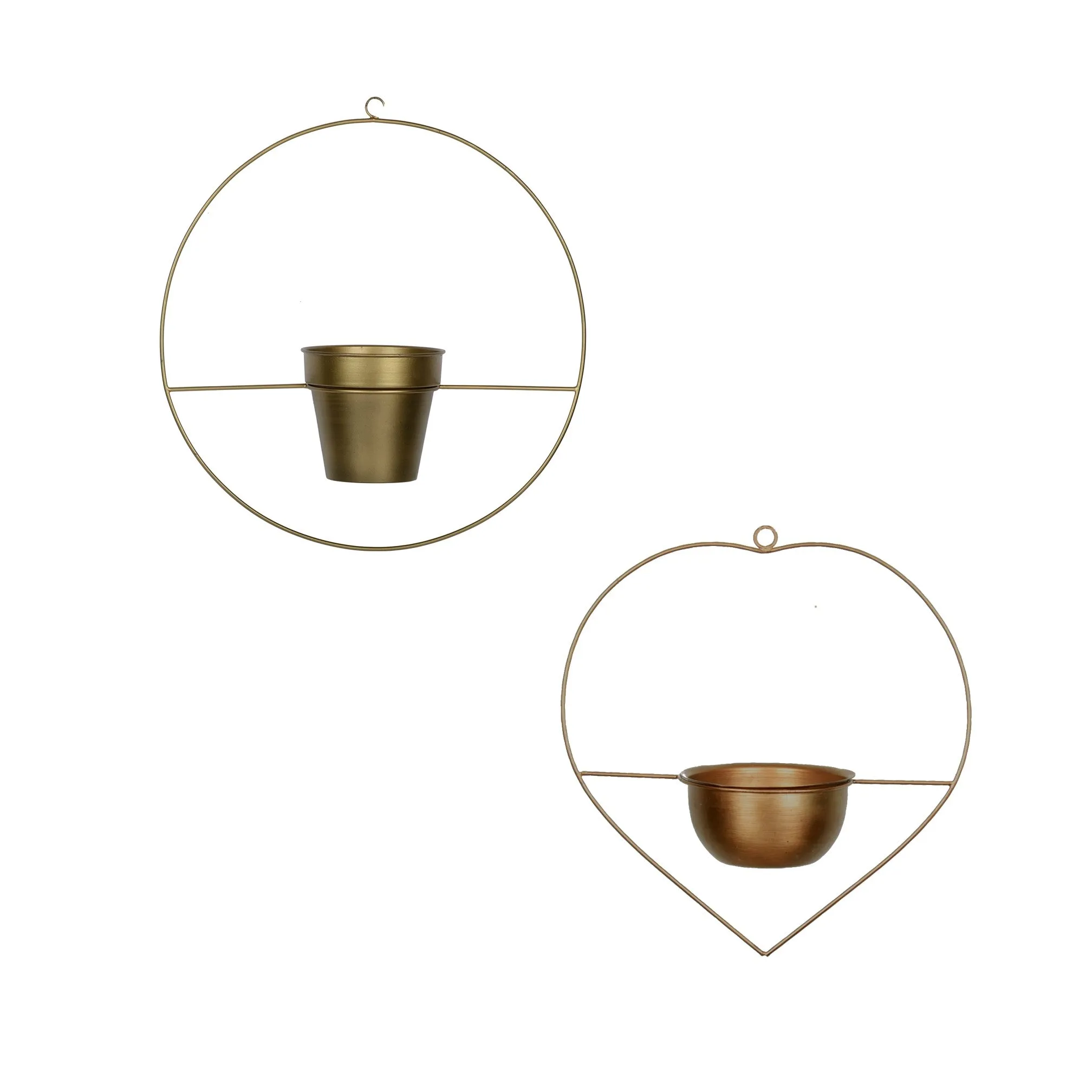 Set of 2 Metal Hanging Planters in Gold Finish - Choose Combo