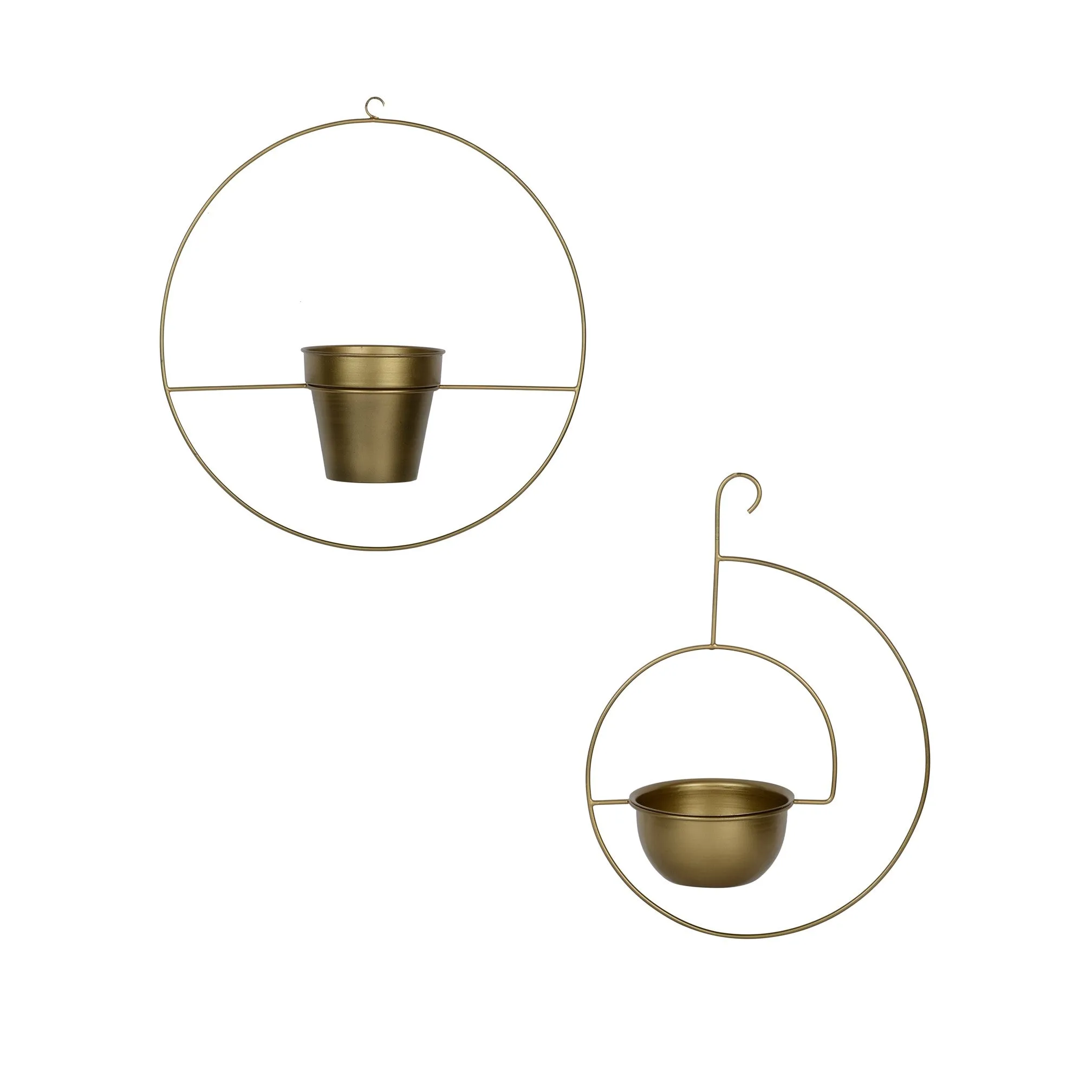 Set of 2 Metal Hanging Planters in Gold Finish - Choose Combo