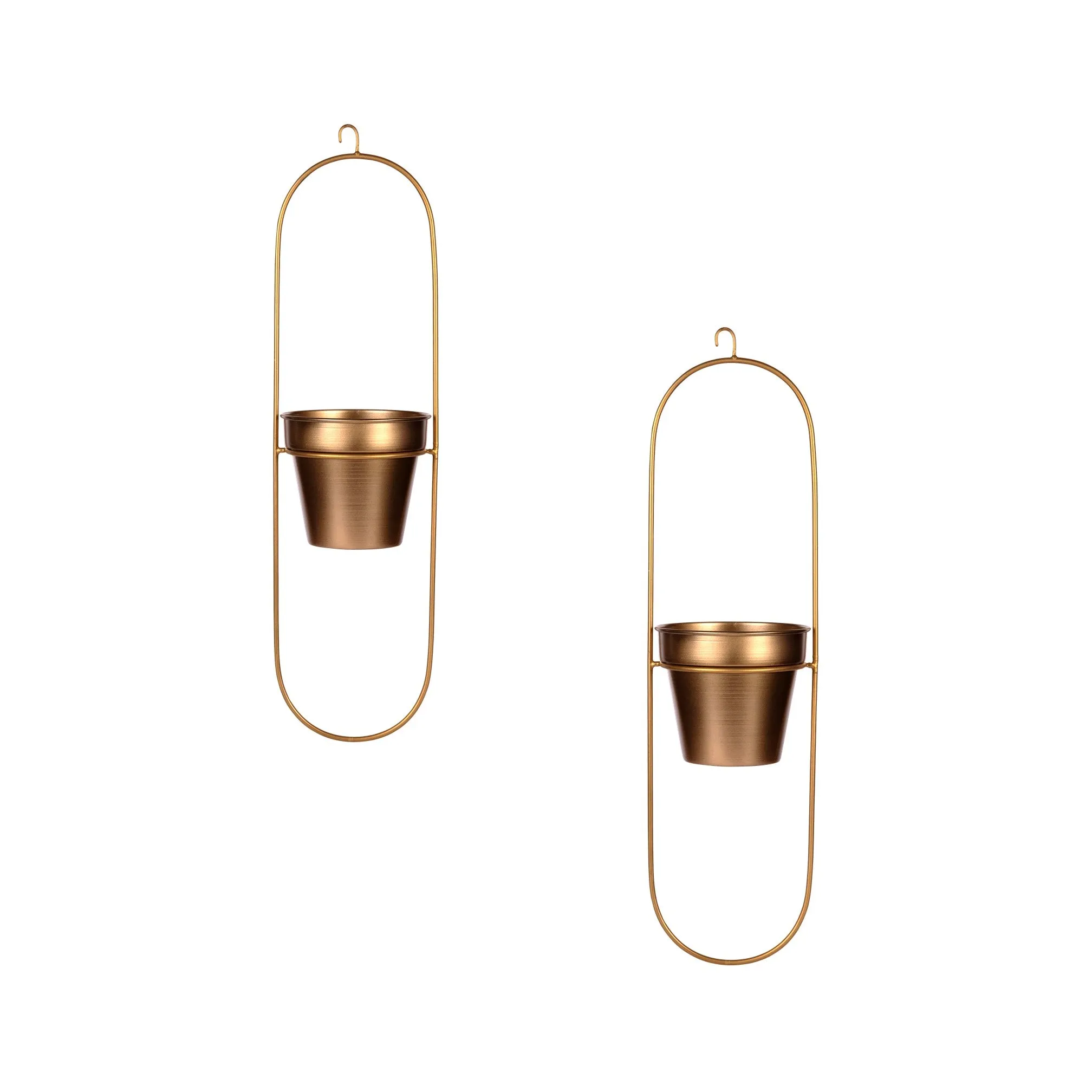 Set of 2 Metal Hanging Planters in Gold Finish - Choose Combo