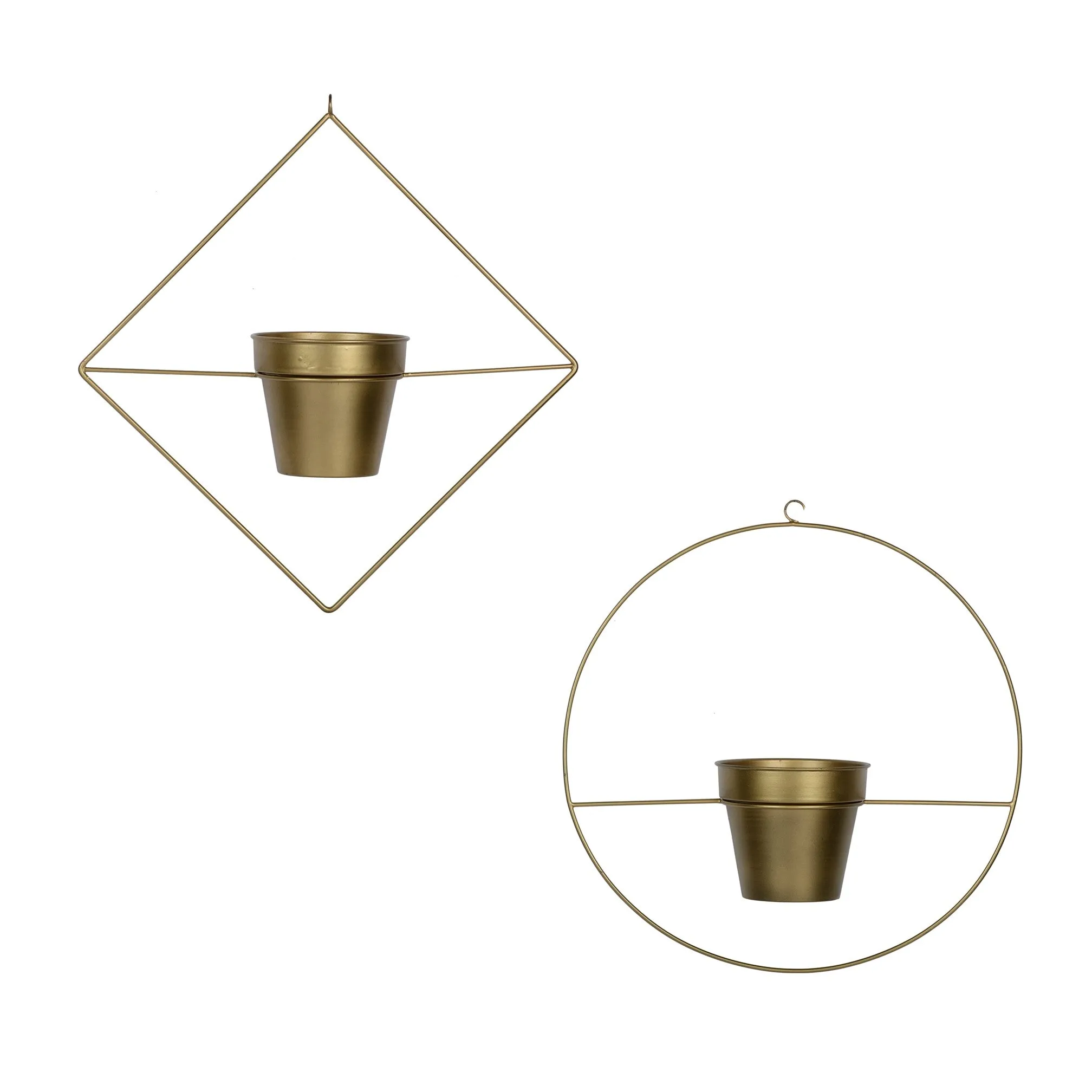 Set of 2 Metal Hanging Planters in Gold Finish - Choose Combo