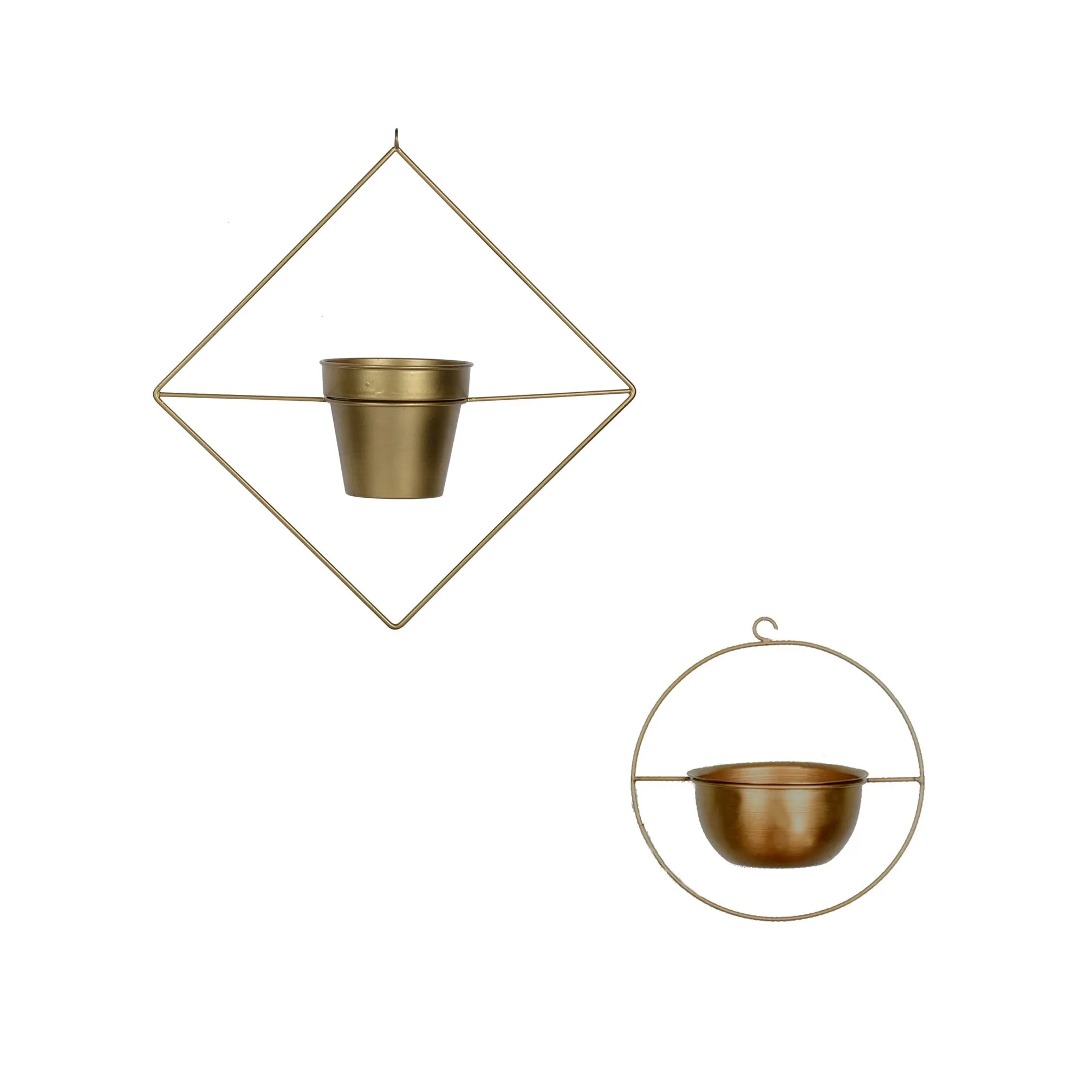 Set of 2 Metal Hanging Planters in Gold Finish - Choose Combo