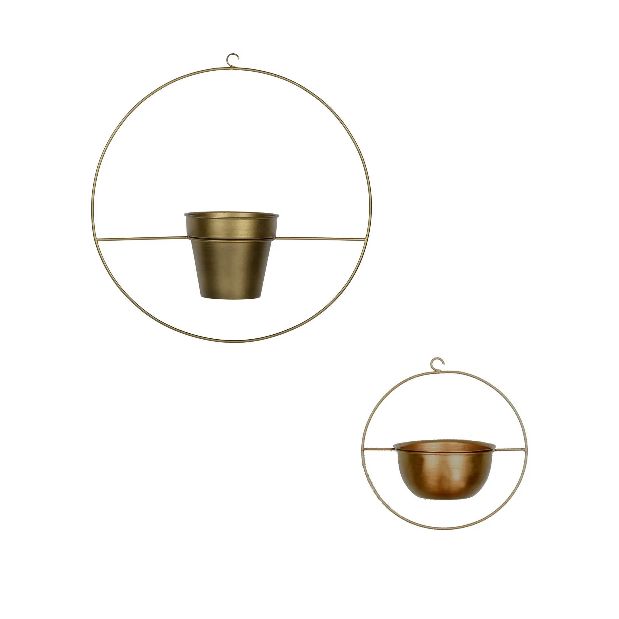 Set of 2 Metal Hanging Planters in Gold Finish - Choose Combo