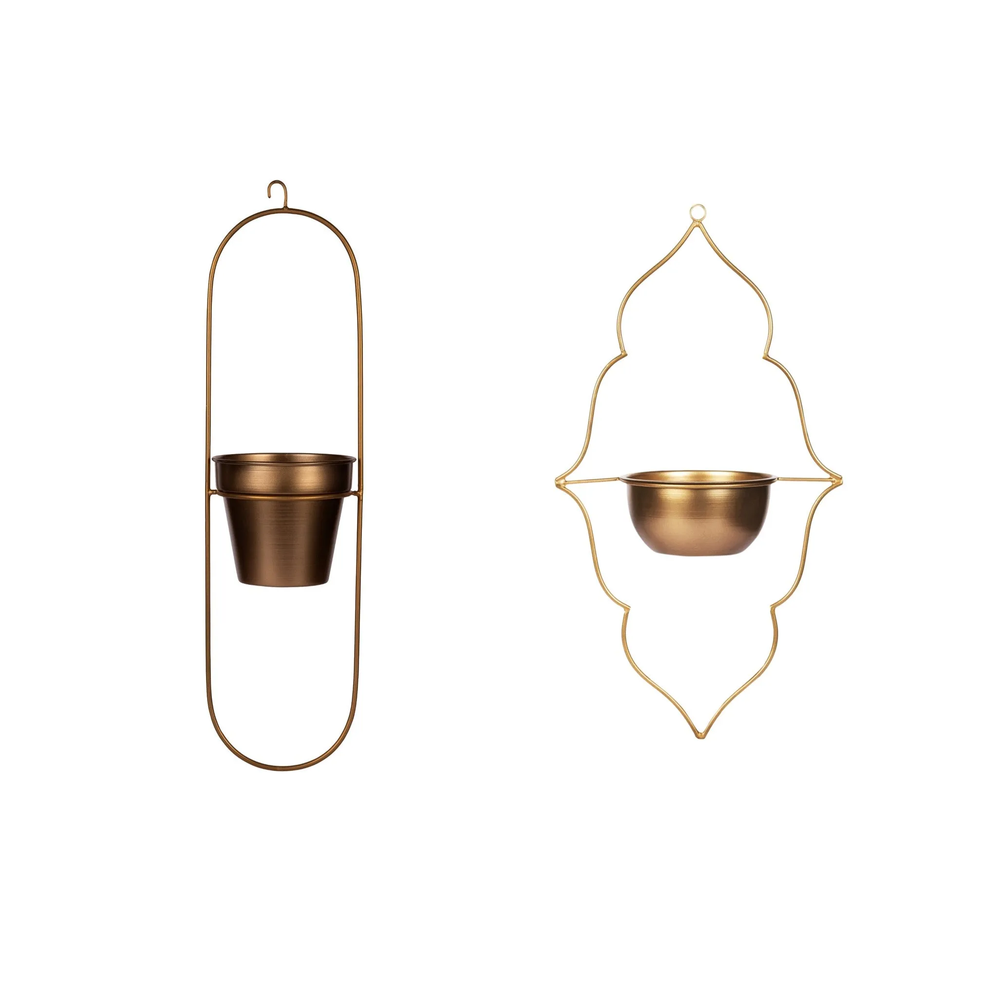 Set of 2 Metal Hanging Planters in Gold Finish - Choose Combo