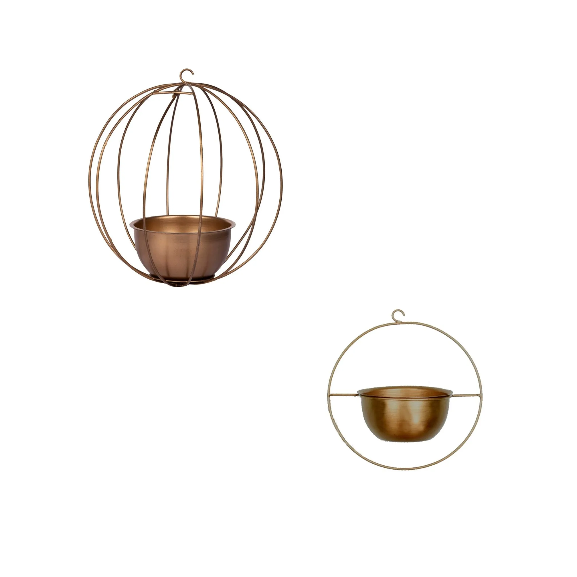 Set of 2 Metal Hanging Planters in Gold Finish - Choose Combo
