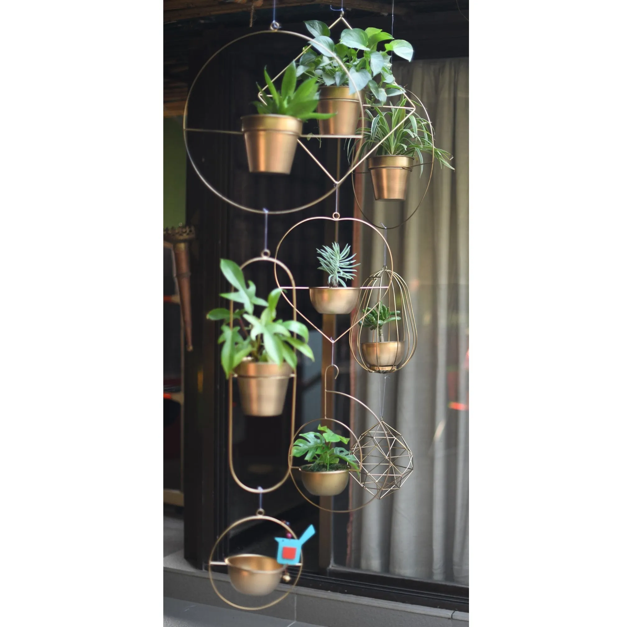 Set of 2 Metal Hanging Planters in Gold Finish - Choose Combo