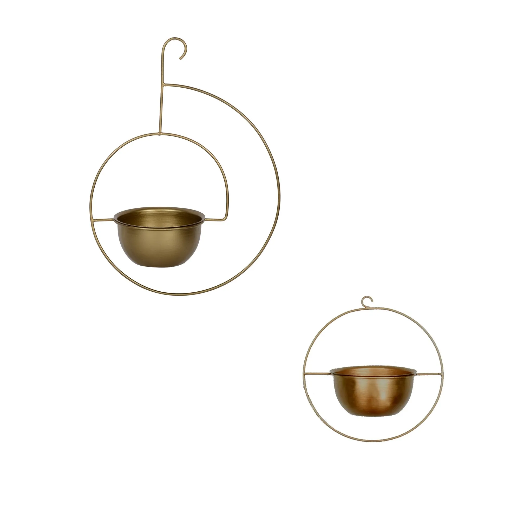 Set of 2 Metal Hanging Planters in Gold Finish - Choose Combo
