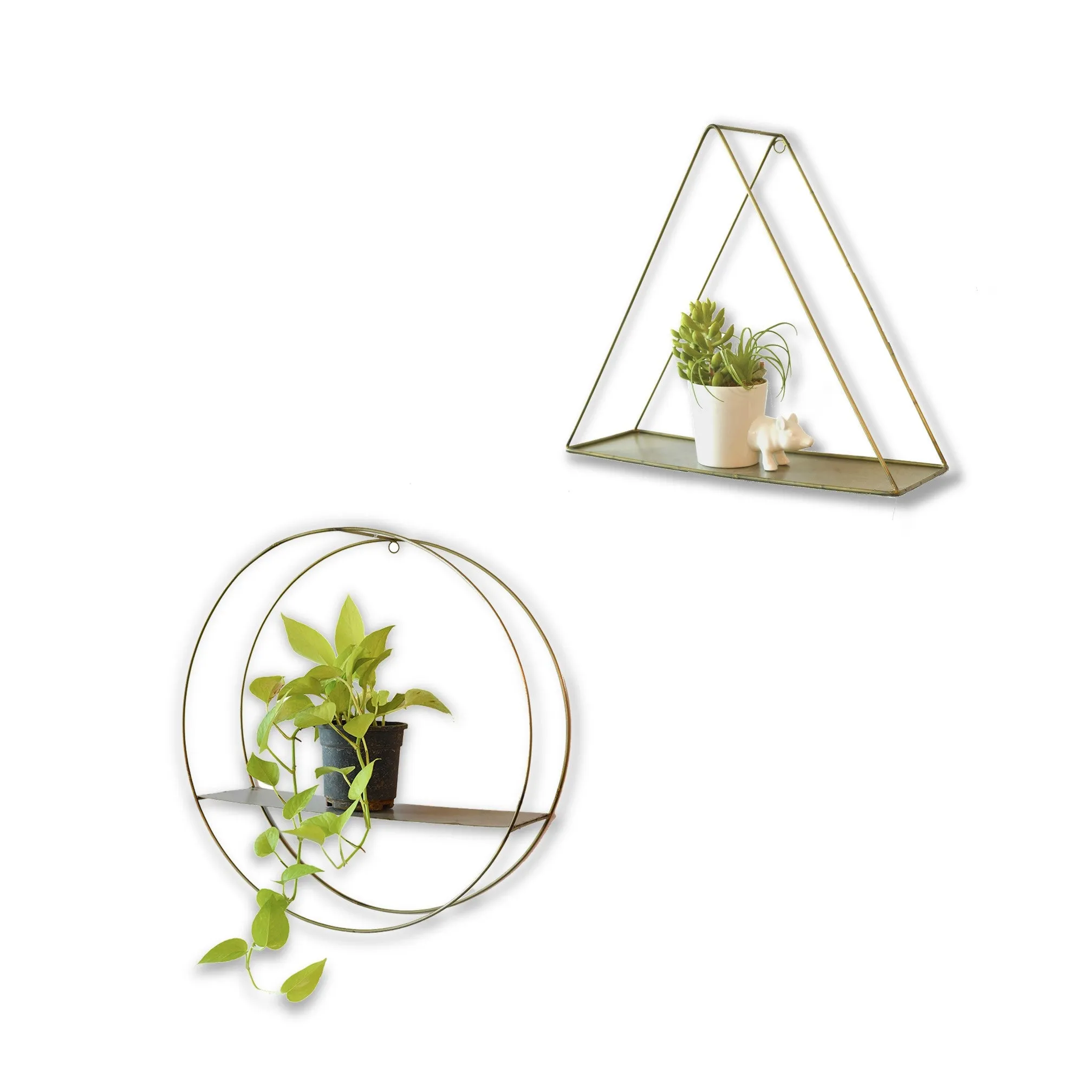 Set of 2 Metal Hanging Shelves in Gold Finish