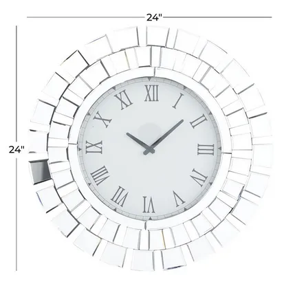 Silver Wood Glam Abstract Wall Clock, 2" x 24" x 24"