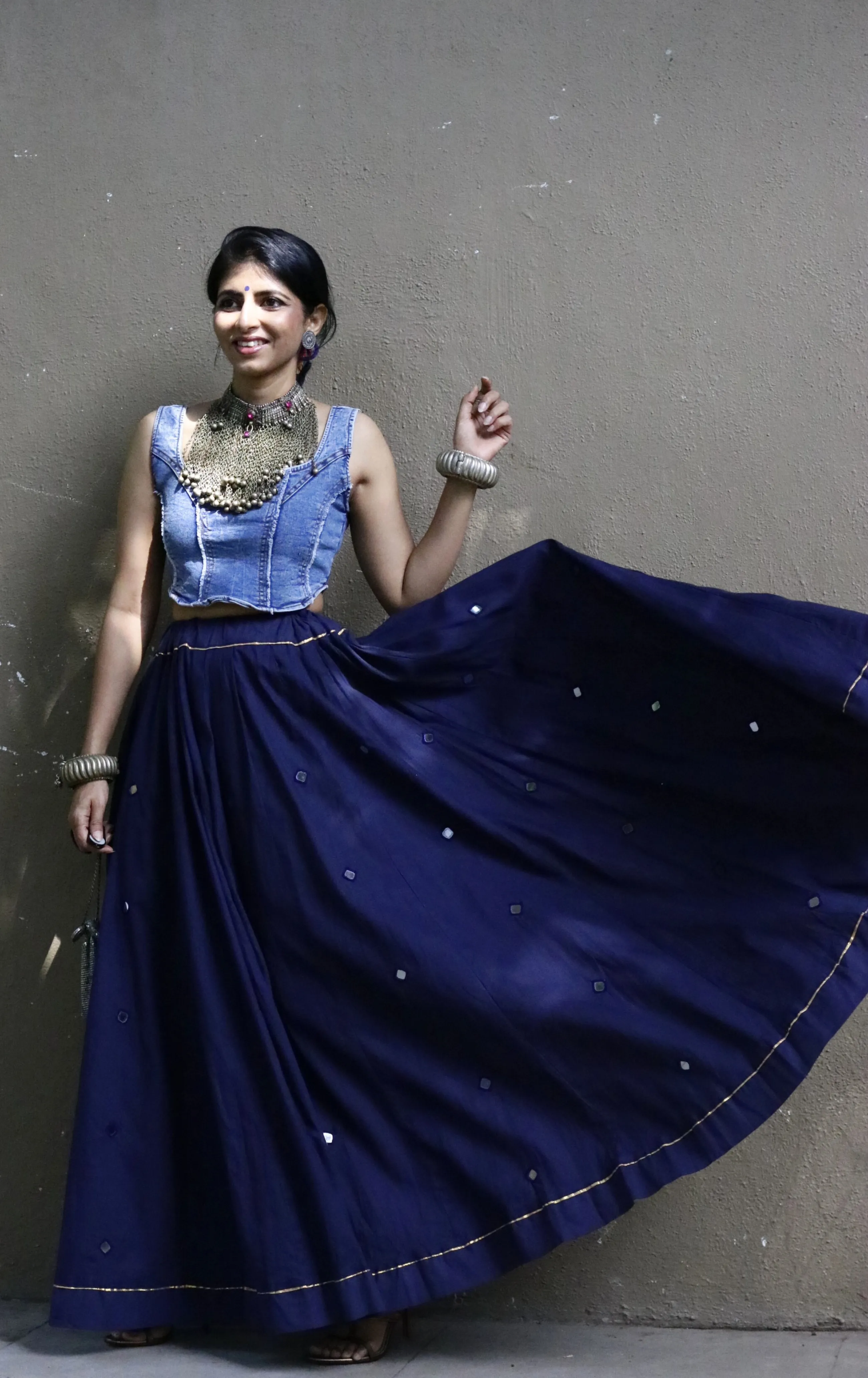 'Sitaroon Ki Mehfil' Mirror Work Cotton Lehenga : Festive Navratri Kutch Lehenga With Mirror Work