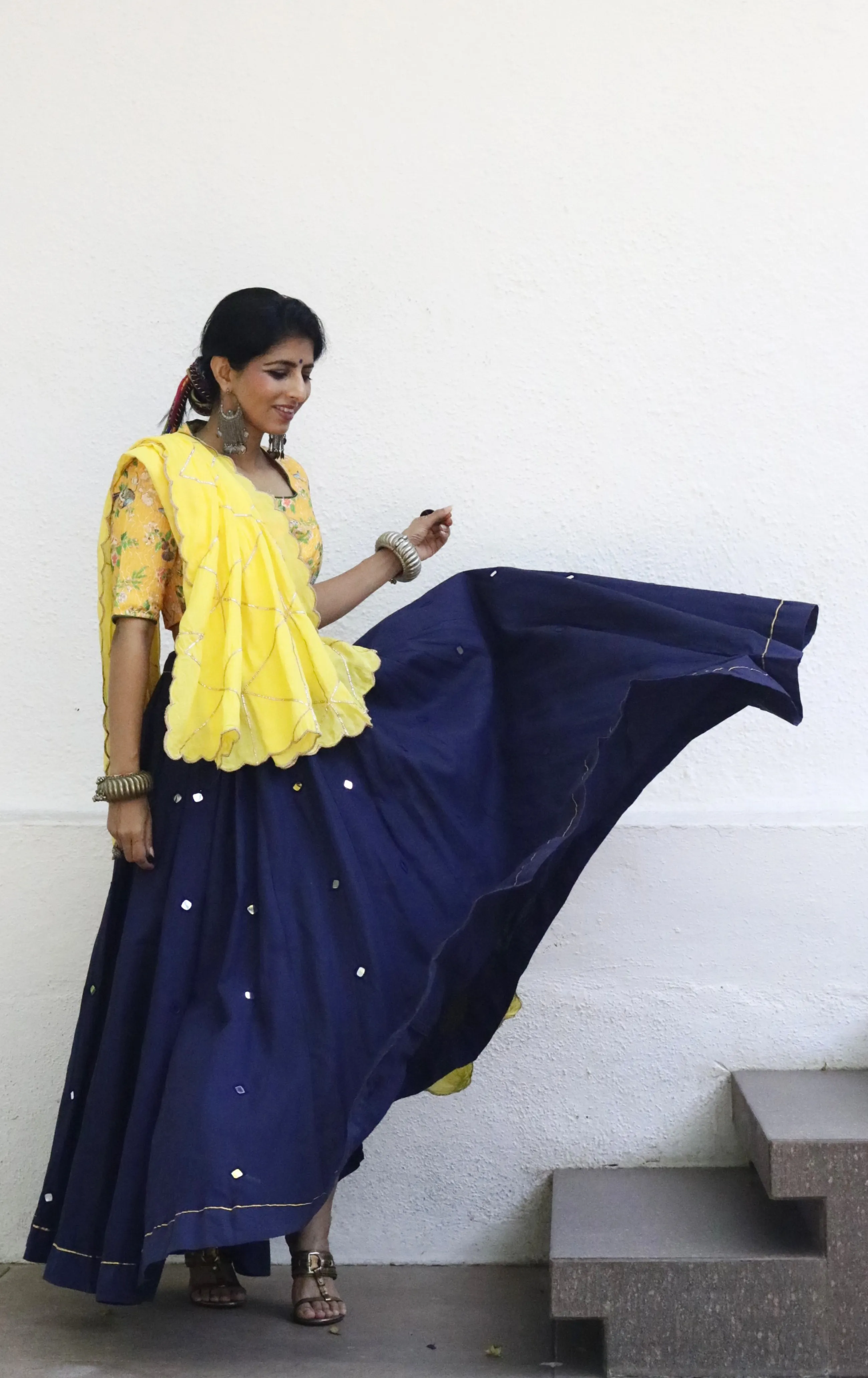 'Sitaroon Ki Mehfil' Mirror Work Cotton Lehenga : Festive Navratri Kutch Lehenga With Mirror Work