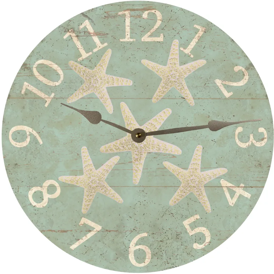 Starfish Clock-Seafoam Colored Rustic Beach Clock