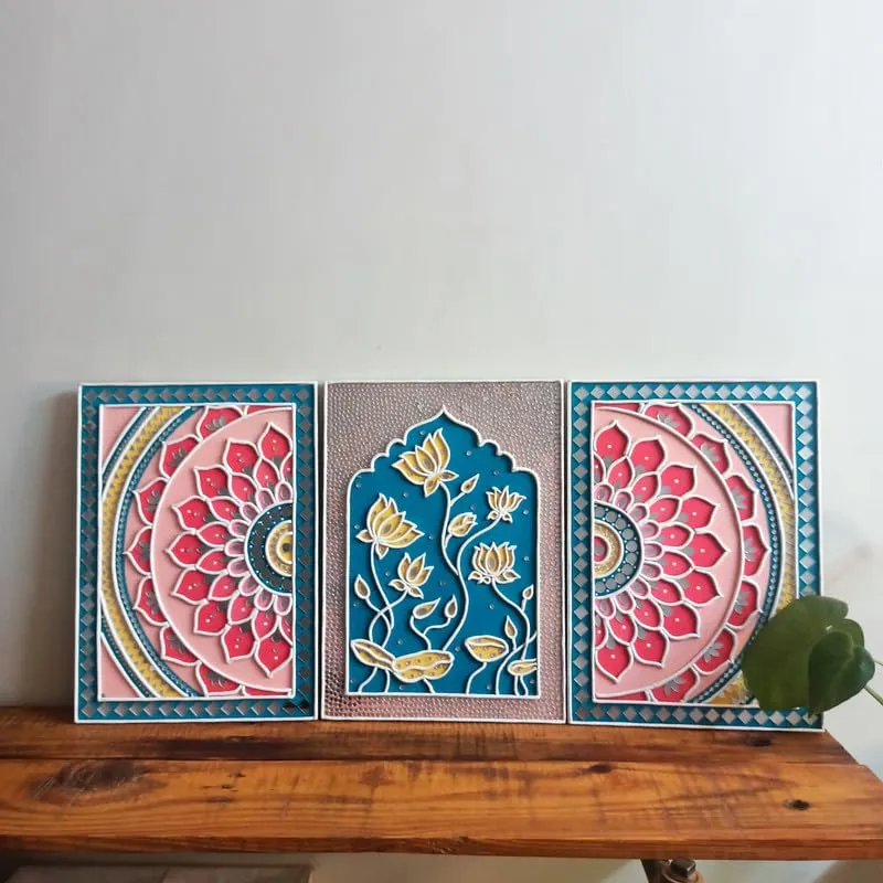 Suhasini Crafts Mirror Madala Lippan Art Wall - Left Rectangle Shape And Mirror Madala Lippan Art Wall - Center Rectangle Shape