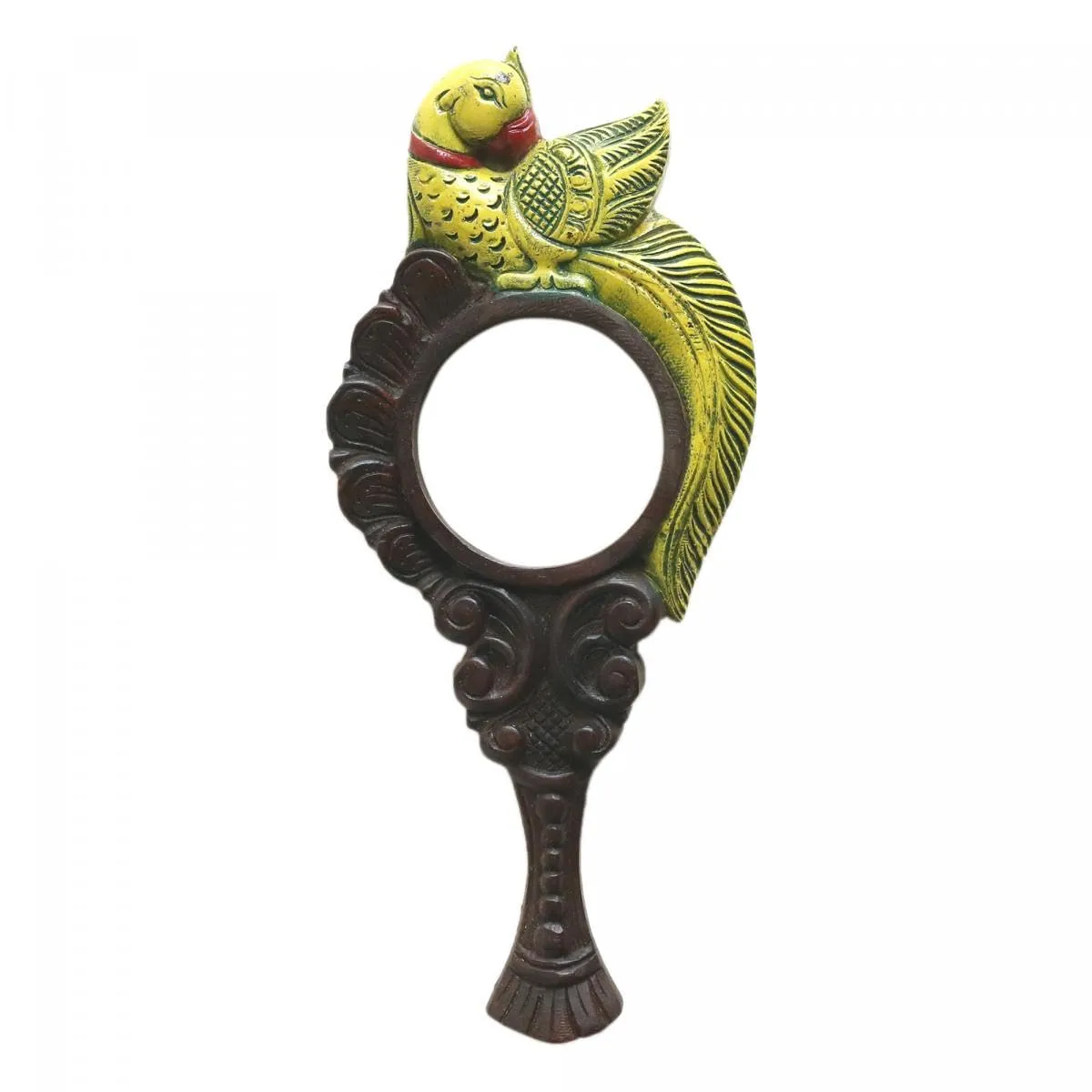 Tarang Arts Vaagai Wooden Hand-Painted Parrot Mirror | Traditional Indian Art | Home Decor, Showpiece, Wall Hanging Mirror, Office Space Living Room, Gift (18x8x2 Inches)