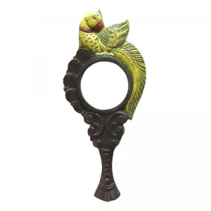 Tarang Arts Vaagai Wooden Hand-Painted Parrot Mirror | Traditional Indian Art | Home Decor, Showpiece, Wall Hanging Mirror, Office Space Living Room, Gift (18x8x2 Inches)